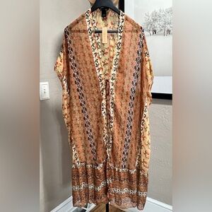 Steve Madden Floral Boho Kimono One Size Tan Open Front NWT